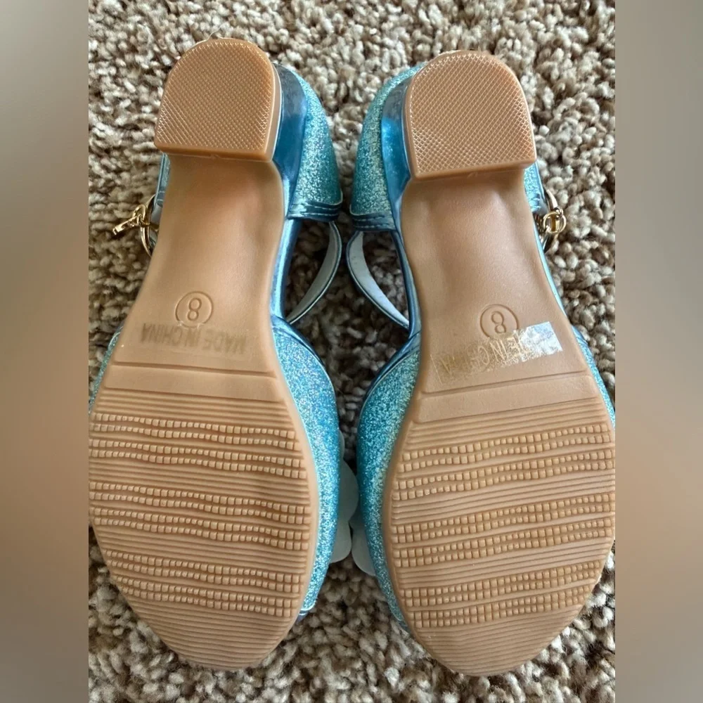 Toddler Girls Blue Glitter Dress Shoes | Bow & Pearl Detail | Size 8 - Picture 4 of 6